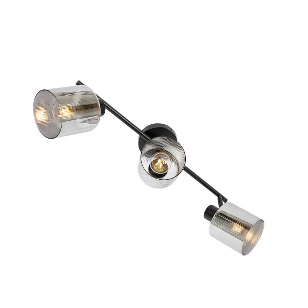 Deckenleuchte mit drei Leuchtenarmen und Glasschirmen