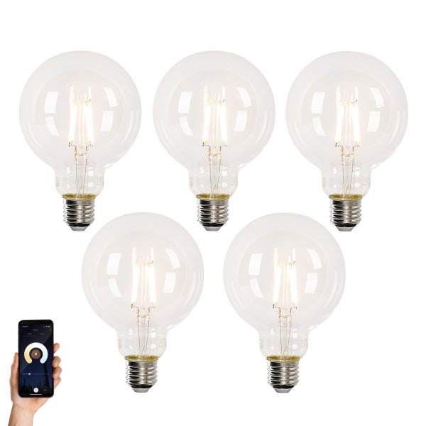Set mit 5 Smart E27 LED-Glühbirnen G95 4,5W 470lm 2700-6500K