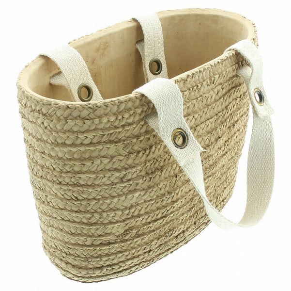 Dekoleidenschaft Pflanzer Strandtasche oval, aus Zement in beige, Blumentopf, Übertopf, Pflanztopf, Pflanzgefäß