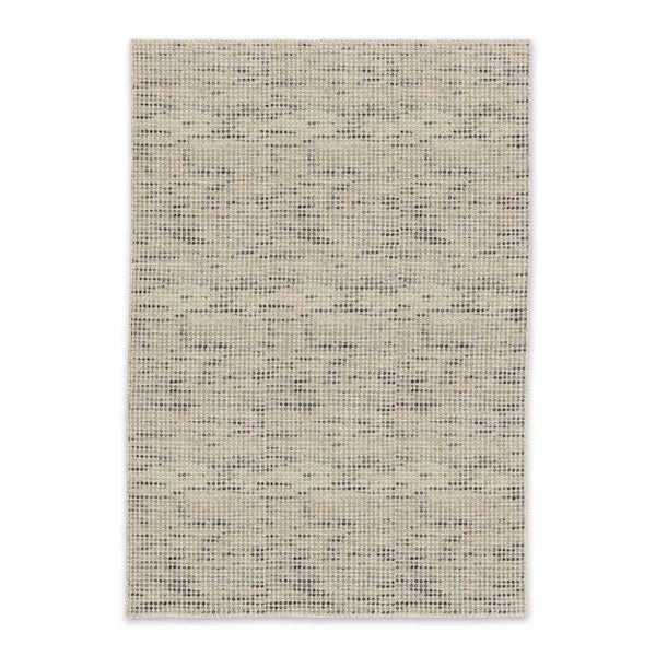 Rechteckiger gewebter Teppich mit einem gesprenkelten geometrischen Muster.