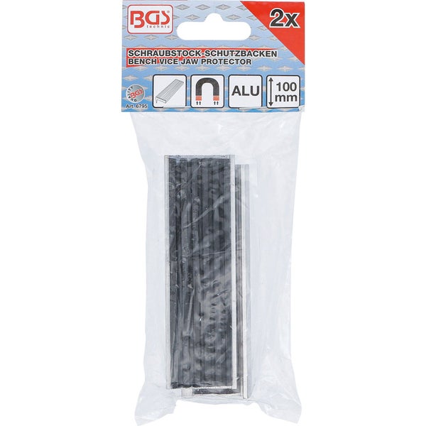 Zwei Maschinenschraubstockbacken mit Aluminiumprofil und Gummiauflage