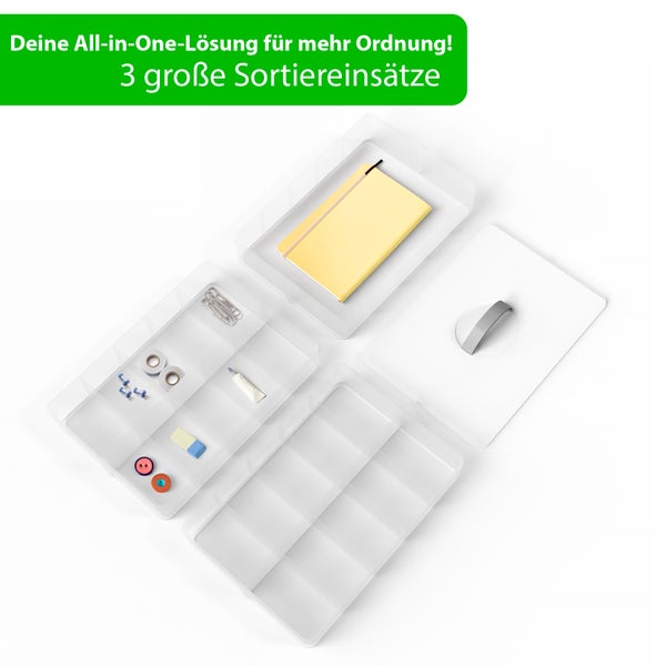 BigDean Sortierbox Aufbewahrung mit Griff, Transparent, 24 x 18,5 x 16 cm, 3 Etagen m. 21 Fächern,für Spielzeug,Büro-Utensilien,Bastel-Material,Kleinteile