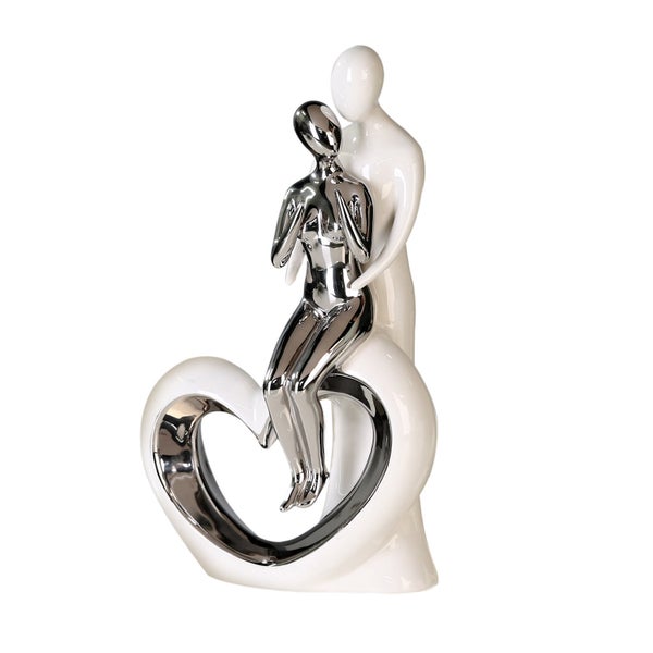 Skulptur GILDE Dekoration Höhe 33,5cm Breite 19,5cm silberfarben, weiß Keramik