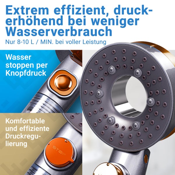 LOBENSWERK Duschkopf mit Filter [3 Modi - inkl. Booster] Duschkopf wassersparend mit Mineralperlen | Handbrause, Duschbrause, shower head für die Dusche inkl. Ersatzteile