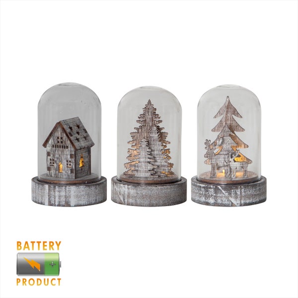 Dekorative Weihnachtskuppel mit Haus, Baum und Rentier, batteriebetrieben