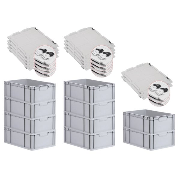 PROREGAL Spar Set 10x Eurobox Nextgen Economy Mit Scharnierdeckel & Schwarzen Schiebeschnappverschlüssen Griffe Geschlossen HxBxT 22 x 40 x 60 cm