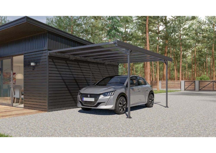 Terrando Anlehncarport Mistral Carport aus Metall in Grau, Unterstand Überdachung, Naturbelassen 3x4,9m