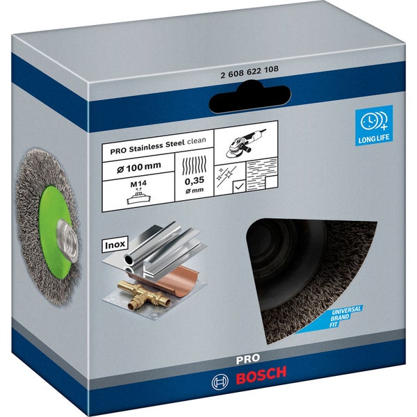 Bosch PRO Stainless Steel clean Kegelbürste 100 x 0,35 mm Gewinde - 2608622108