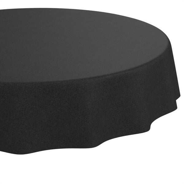 Runde Tischdecke aus schwarzem Stoff.