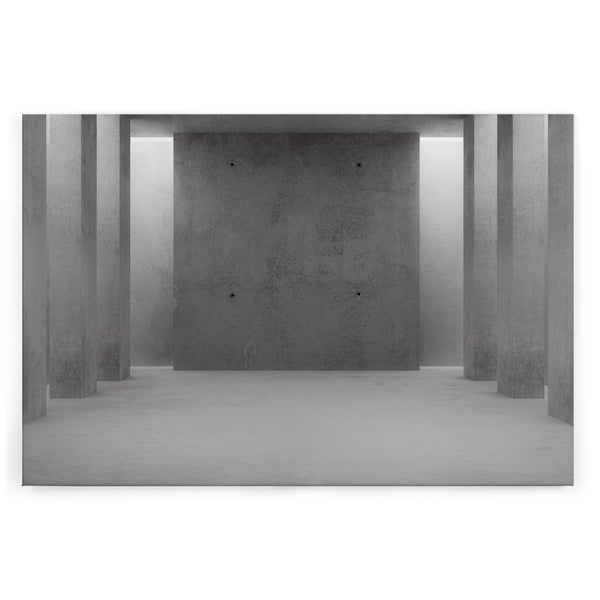 Wandbild mit einer minimalistischen Architekturaufnahme aus Sichtbeton mit Säulen und einer zentralen Wand in einem modernen Innenraum.