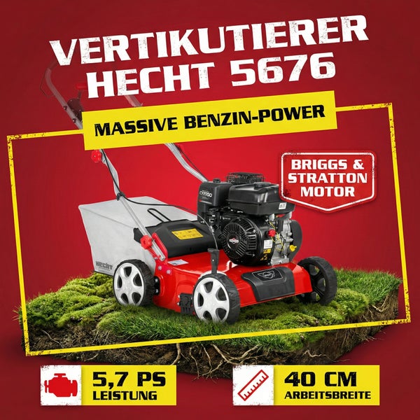 Hecht 5676 Vertikutierer mit Briggs & Stratton Motor, 5,7 PS Leistung und 40 cm Arbeitsbreite