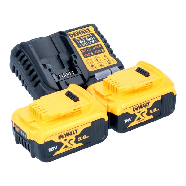 DeWalt Akku-Set mit zwei 18 Volt XR Lithium-Ionen Akkus 5,0 Amperestunden und einem Ladegerät DCB1104.