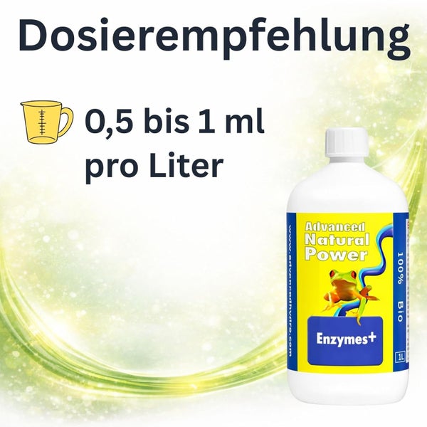 Dosierungsempfehlung für Advanced Natural Power Enzymes plus: 0,5 bis 1 Milliliter pro Liter.