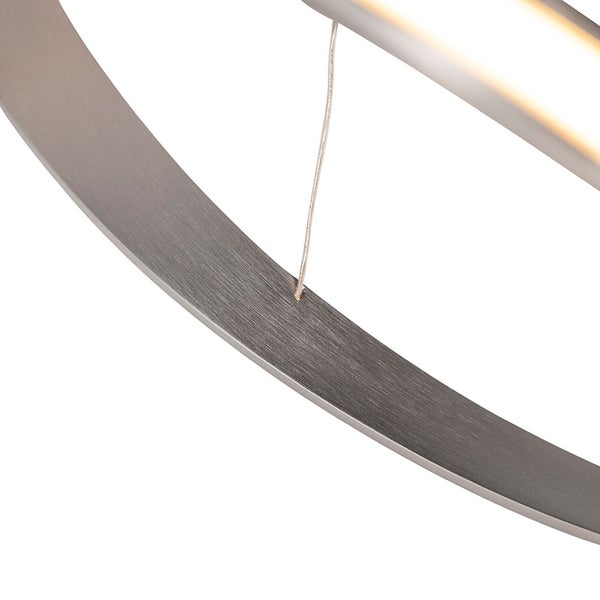 Detailaufnahme einer kreisförmigen Deckenleuchte aus Metall mit LED Beleuchtung.