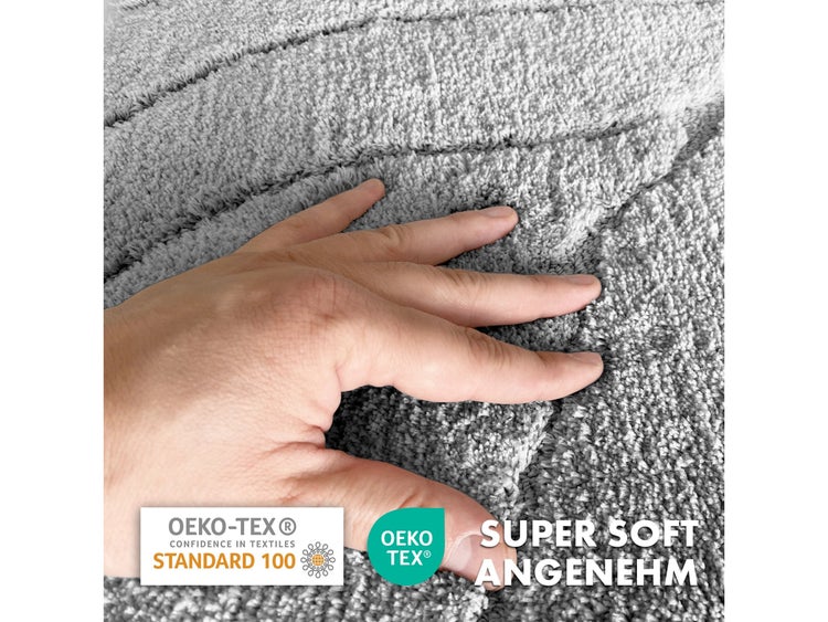 FLOORDIREKT Badematte Maris - Flauschiger Badvorleger mit Blattstruktur - Silber - 80 x 150 cm