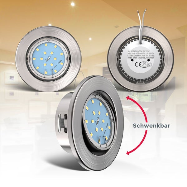 Einbaustrahler 68mm 10er Set - 230V, 4,8W, 400lm, LED, warmweiß, matt-nickel