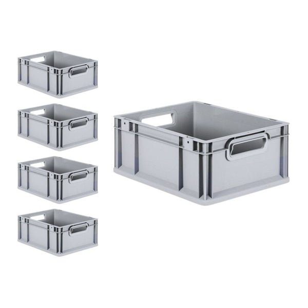 PROREGAL Spar Set 5x Eurobox Nextgen Economy Mit Scharnierdeckel & Schwarzen Schiebeschnappverschlüssen Griffe Offen HxBxT 17 x 30 x 40 cm 16 Liter