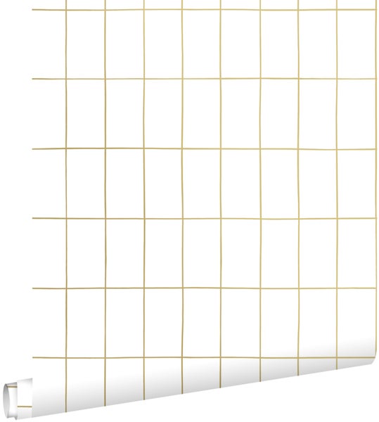 ESTAhome Tapete kleine Fliesen Weiß und Gold - 53 cm x 10.05 m - 139131