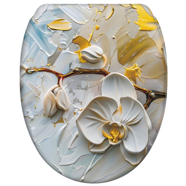 Toilettensitz mit Orchideen Motiv in Olmalerei Optik mit strukturierten Oberflacheneffekten