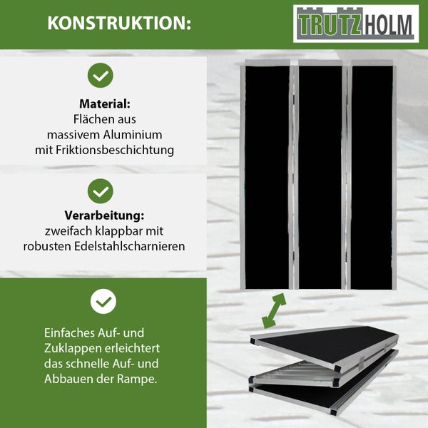 DREIBREIT by TRUTZHOLM Alu Auffahrrampe 255 cm extra lang 2-fach klappbar 1020 kg Alu beschichtet