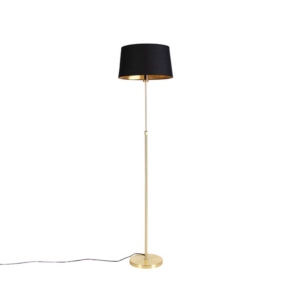 QAZQA - Klassisch I Antik Stehleuchte I Stehlampe I Standleuchte I Lampe I Leuchte Gold I Messing I messing mit schwarzem Schirm verstellbar 45 cm - Parte I Wohnzimmer I Schlafzimmer - Textil Länglich