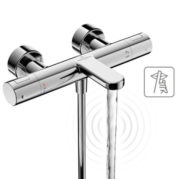Villeroy & Boch Duscharmatur Universal Taps & Fittings, Aufputz-Thermostat mit Verbrühschutz, Sicherheitssperre bei 38°, Chrom