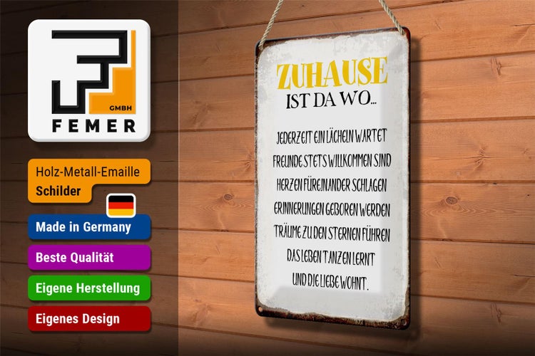 Blechschild Spruch 20x30cm Zuhause ist da wo Liebe Herzen