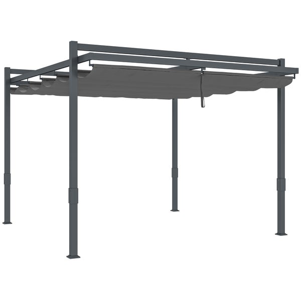 Outsunny Pergola Pavillon ca. 3,5x3m Aluminium Stabil winterfest Sonnenschutz mit verstellbares Schiebedach freistehend Gartenpavillon Terrassenüberdachung Überdachung für Garten Balkon Grau