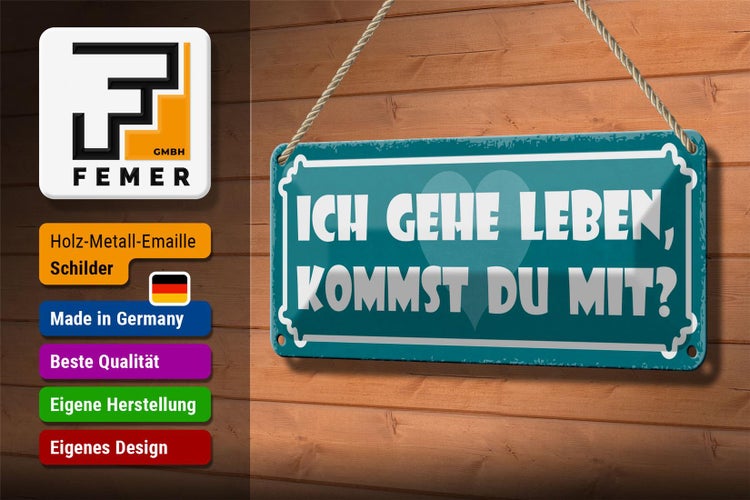 Blechschild Spruch 27x10cm ich gehe leben kommst du mit Dekoration
