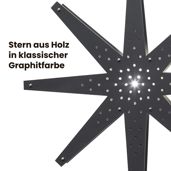 Holzstern mit Beleuchtung für die Dekoration