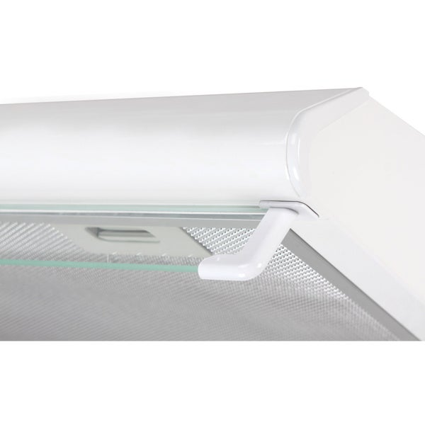 Detailansicht einer Dunstabzugshaube mit Glasvisier und Metallfettfilter