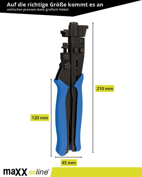 Kompressionszange für F-Stecker mit flexiblem Drehkopf für RG6, RG7, RG11, RG59 F-Kompressionsstecker, Koaxialkabel, Antennenkabel, Sat-Kabel