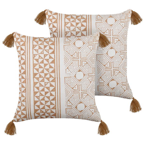 Dekokissen 2er Set MALUS Baumwolle 45 x 45 cm Hellbraun Orientalisches Muster