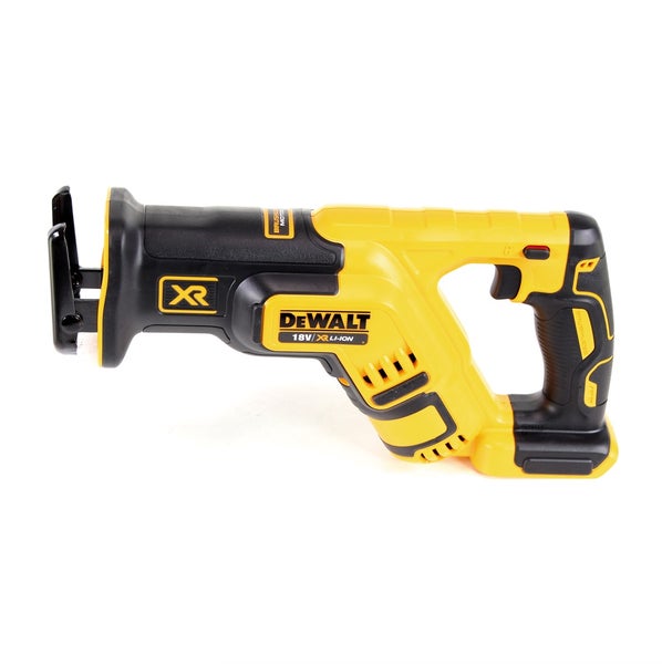 DeWalt Akku-Säbelsäge 18 Volt XR Lithium-Ionen, gelb-schwarzes Gehäuse in der Seitenansicht ohne Akku.
