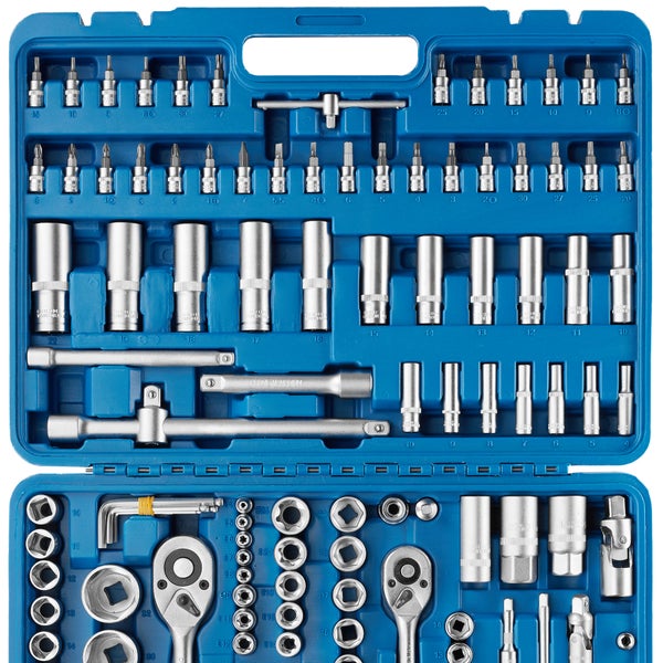 Steckschlüsselsatz tectake  171-teilig, 1/4, 3/8 und 1/2 Zoll übersichtliche Anordnung im Kunststoffkoffer
