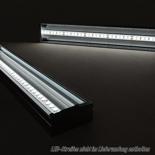 TIVENDIS Led Alu Profil 2 m AF Komplett Set für Strip / Streifen bis 12 mm breit | Abdeckung transparent klar, Endkappen, Befestigungclips | U-Form Aufputz Deckenleiste Wandprofil eloxiert