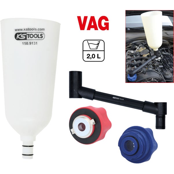 Einfülltrichter mit Adaptern für VAG Fahrzeuge und KS Tools Logo