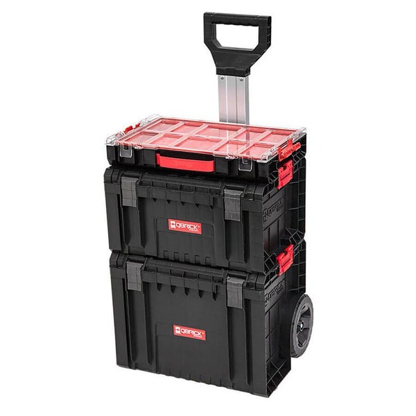 PROREGAL QBRICK Werkzeugtrolley Pro HxBxT 39 x 45 x 69 cm 28 Liter Mit Deck & Teleskopgriffe Mit Klemmverschlüsse Mit 2 Gummiräder Metall Schwarz