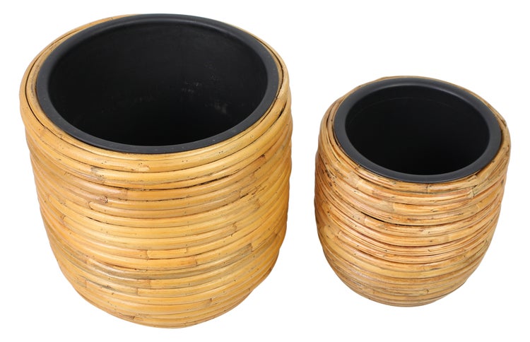 FRANK FLECHTWAREN | Übertopf Rattan, 2er Set, RATTAN, HOLZ, KUNSTSTOFF, Ø 24 x 25 cm, Ø 33 x 33 cm