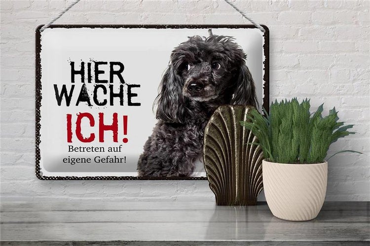 Blechschild Spruch 30x20cm Pudel hier wache ich eigene Gefahr