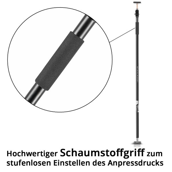 Druckspindel mit Schaumstoffgriff zur stufenlosen Einstellung des Anpressdrucks