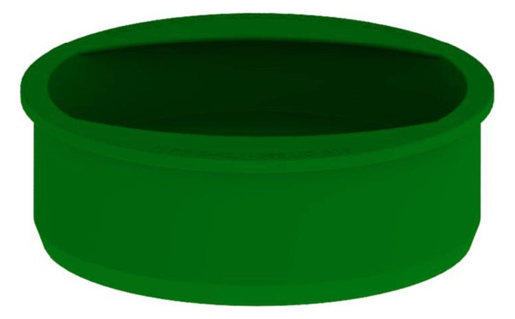 Runde grüne Abschlusskappe aus Kunststoff für Rohre.