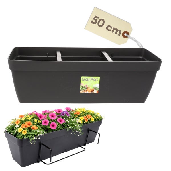 Schwarzer Blumenkasten aus Kunststoff, 50 cm, mit und ohne Bepflanzung