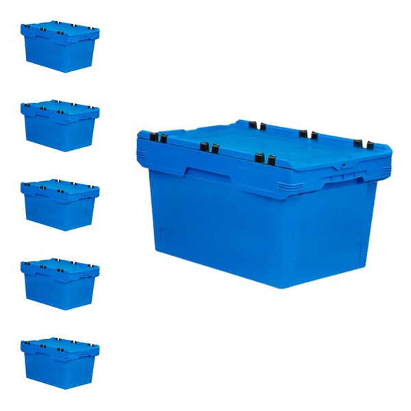PROREGAL Mega Deal 6x Conical Mehrweg-Stapelbehälter mit Krokodildeckel Blau HxBxT 34,9 x 41 x 61cm 58 Liter Lagerbox  Eurobox  Transportbox