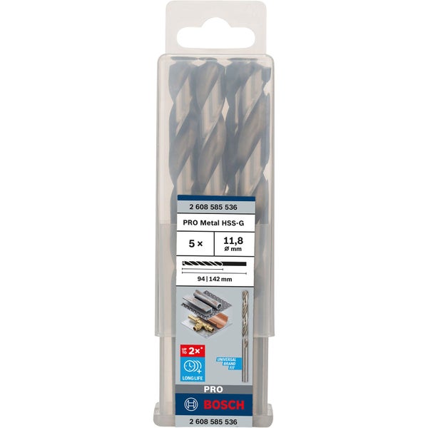 Bosch Metallbohrer Set HSS-G, 5 Stück, Durchmesser 11,8 mm