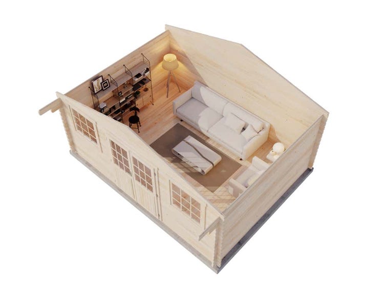 Alpholz Gartenhaus Caroline-44 B ISO Gartenhaus aus Holz, Holzhaus mit 44 mm Wandstärke, Blockbohlenhaus mit Montagematerial, Naturbelassen 5,1x3,9m