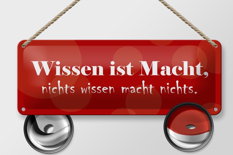 Blechschild Spruch 27x10cm Wissen ist Macht Dekoration