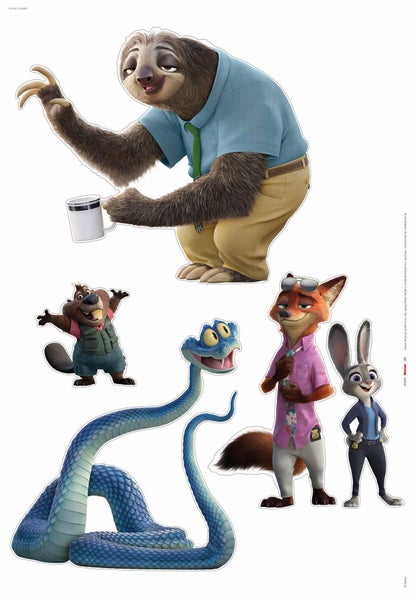 Zootopia Wanddekoration mit Faultier, Fuchs, Hase, Schlange und Biber