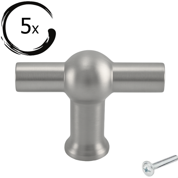 Fünf Möbelknöpfe aus Metall mit Schraube