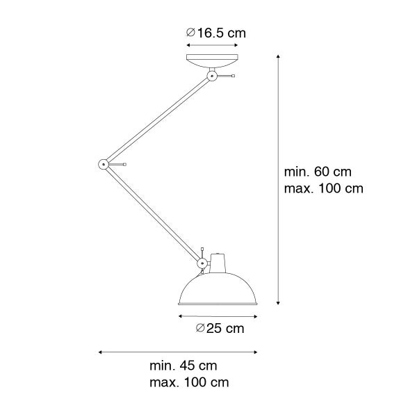 Technische Zeichnung einer Lampe mit Maßangaben